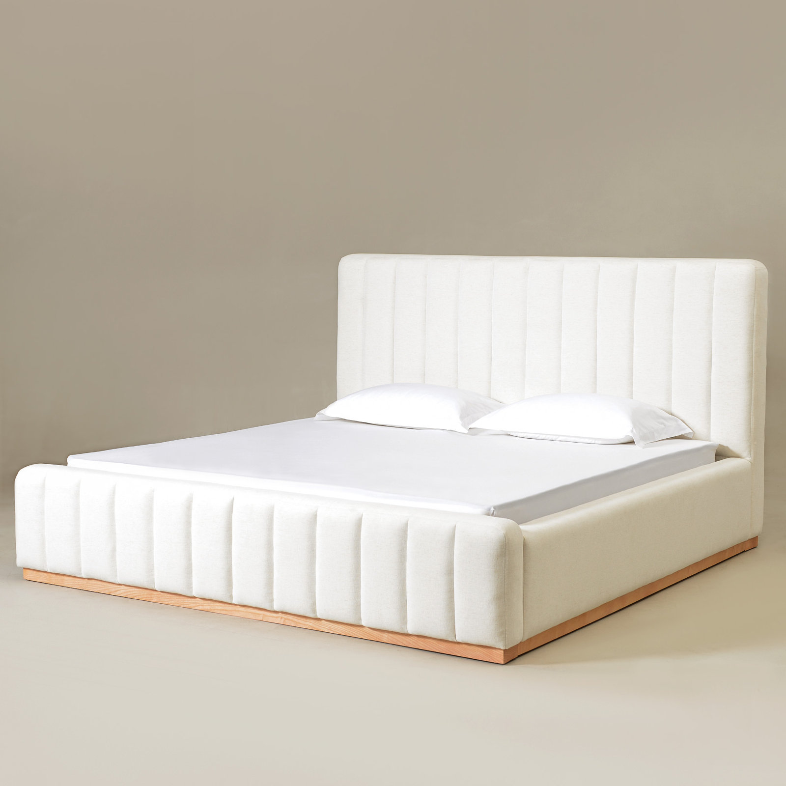Upholstered Panel Bed, King, Beige