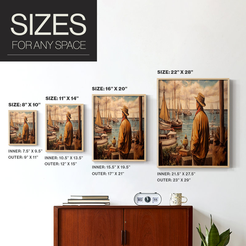 NAUTICAL Series DCVII, reproduction encadrée - bois massif, H 30 po x l 24 po, Naturel
