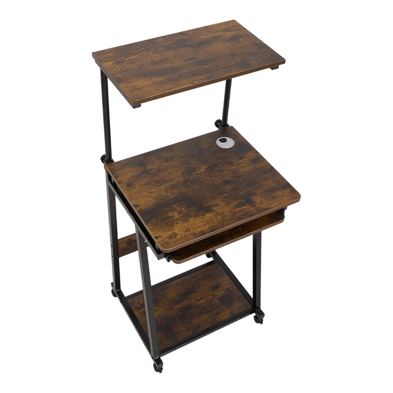 Rustic Brown Height Adjustable Mobile Computer Desk