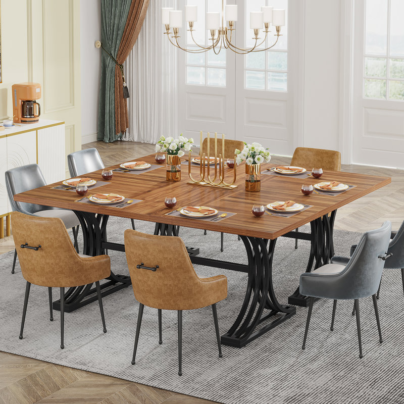 Dining Table, Rectangular, Metal Base, 63 Inch, Black, Rustic Brown