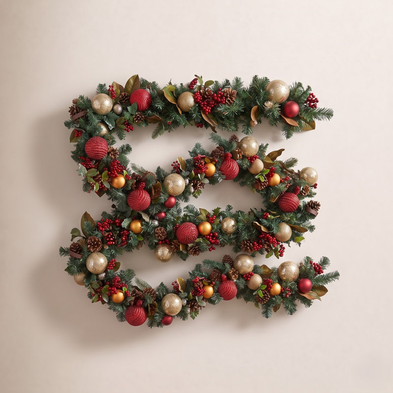 Guirlande de Noël artificielle 9 pi avec lumières - hortensia écarlate