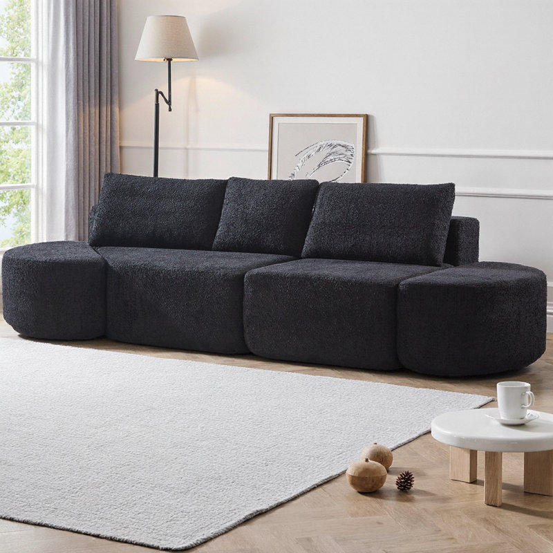 Ensemble de canapé modulaire à 3 places 106 po avec 2 repose-pieds incurvés et 3 coussins 106 po, sans assemblage requis pour le salon, la chambre et le bureau