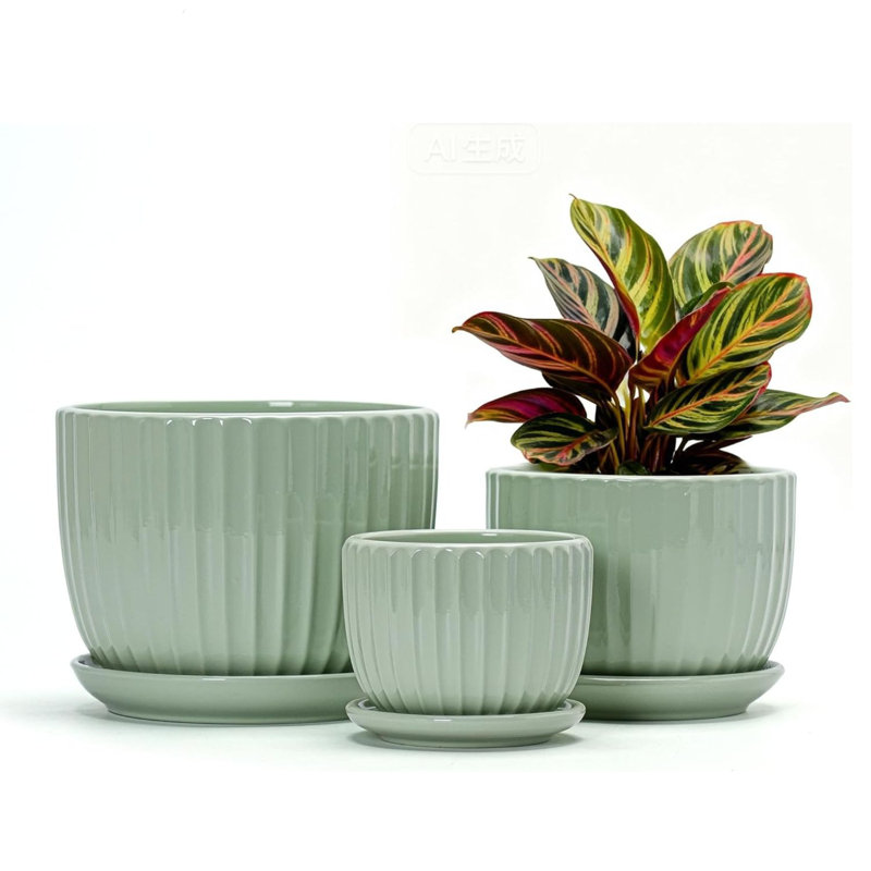 Ensemble de 3 pots à fleurs en céramique (4 5/6 po) vert clair