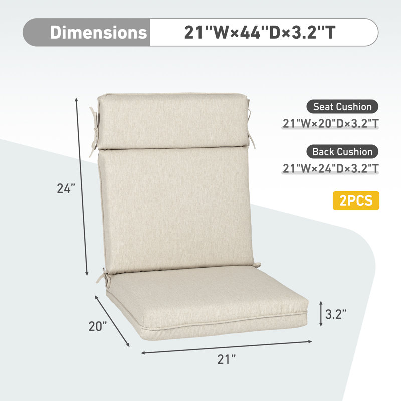 Ensemble de coussins de chaise d'extérieur à haut dossier, Taupe clair, L 21 po x P 20 po