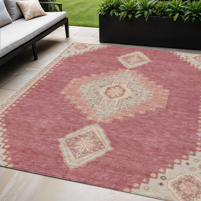 Tapis oriental lavable intérieur / extérieur 5 pi x 8 pi rosé