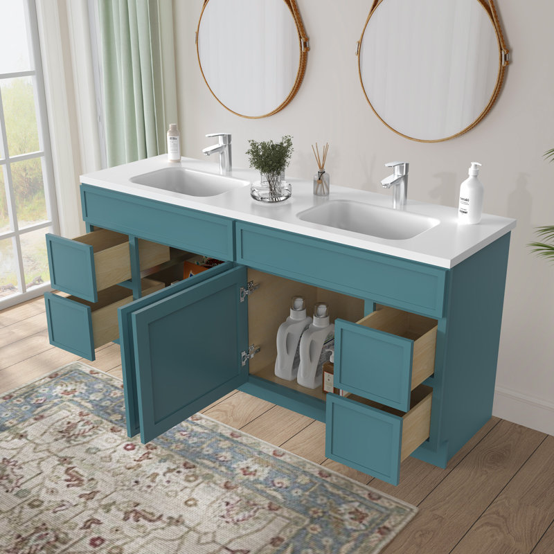 Base de meuble-lavabo double 72 po 72 po, Bleu sarcelle