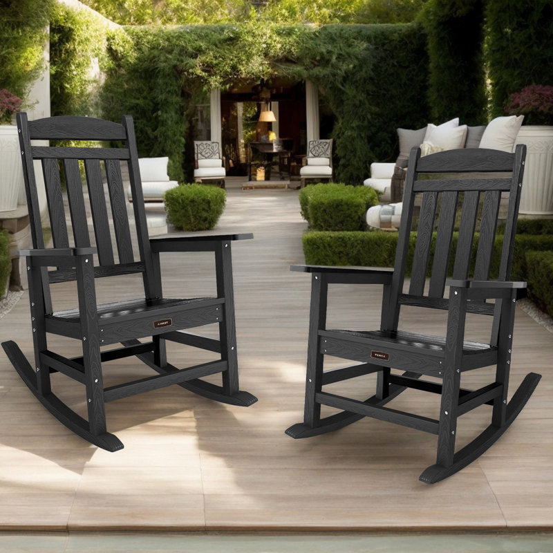 Ensemble de 2 chaises berçantes d'extérieur Hdpe, Noir
