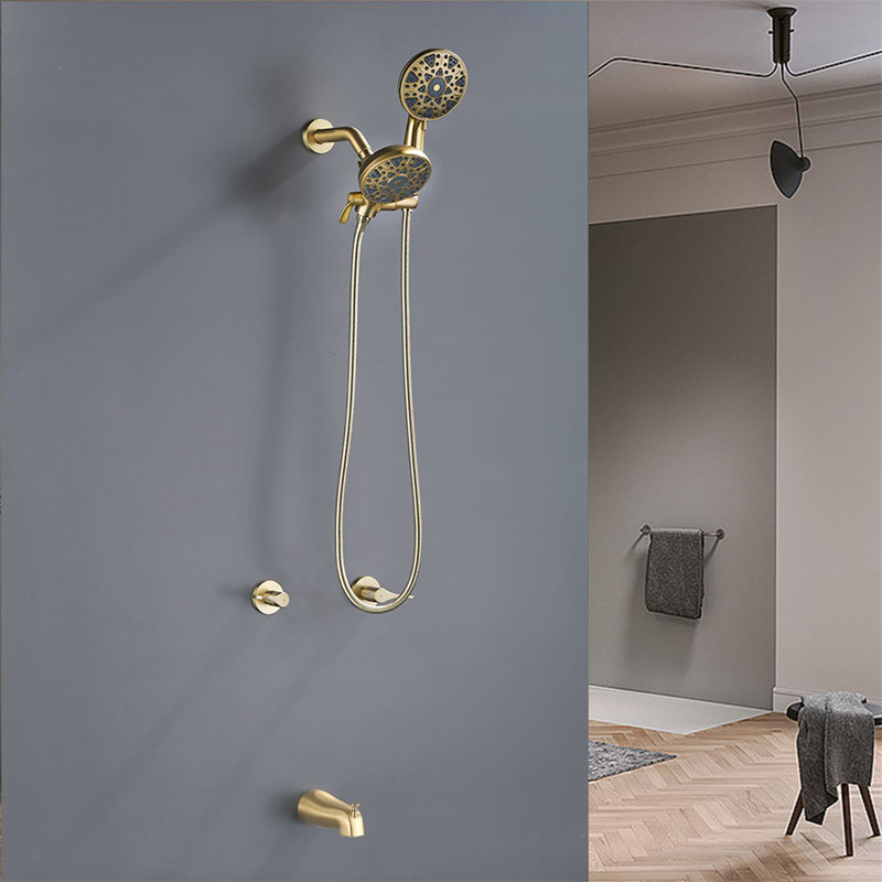 Système de douche mural avec douche à main 2-en-1, ensemble de garniture de douche à poignée double en laiton avec valve brute