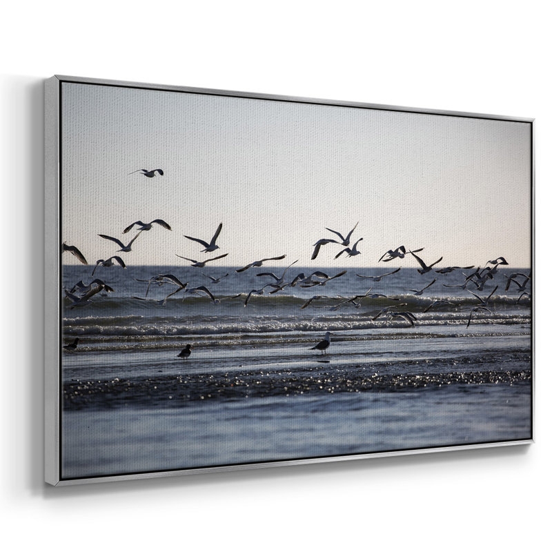 Vol de mouettes encadré sur toile, Argent, H 27 po x l 41 po x P 2 po