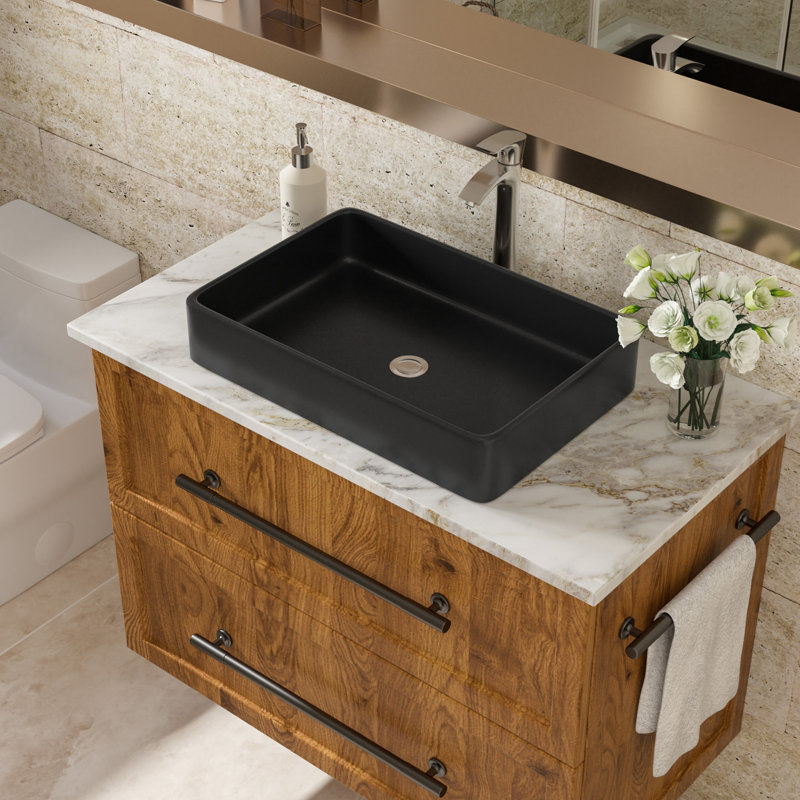 Lavabo de salle de bain vasque rectangulaire en céramique noire 24 po x 16 po