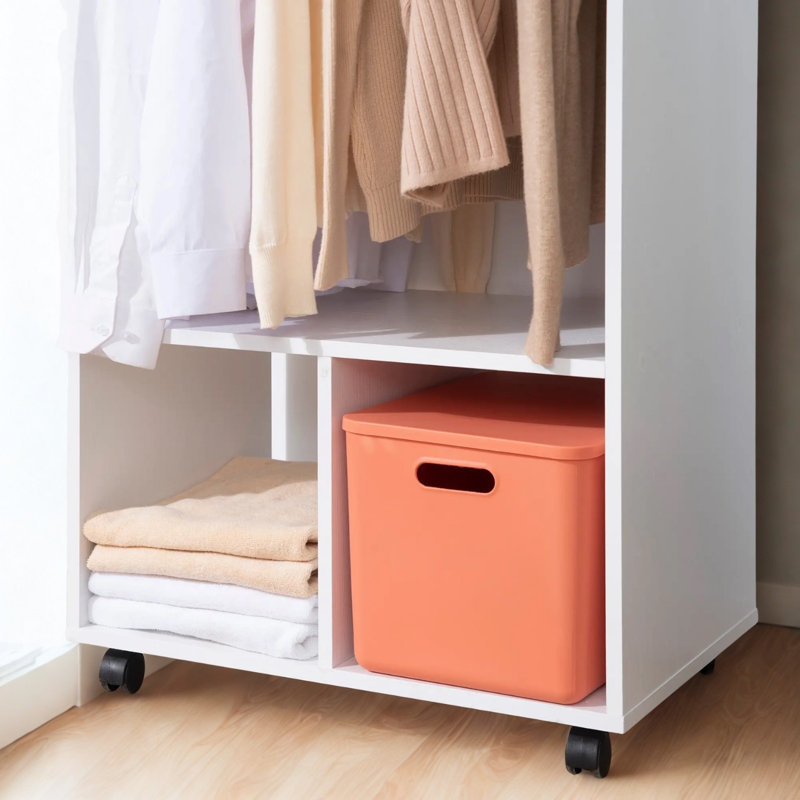 Open Wardrobe Clothes Rail With Storage Shelves on Wheels, White