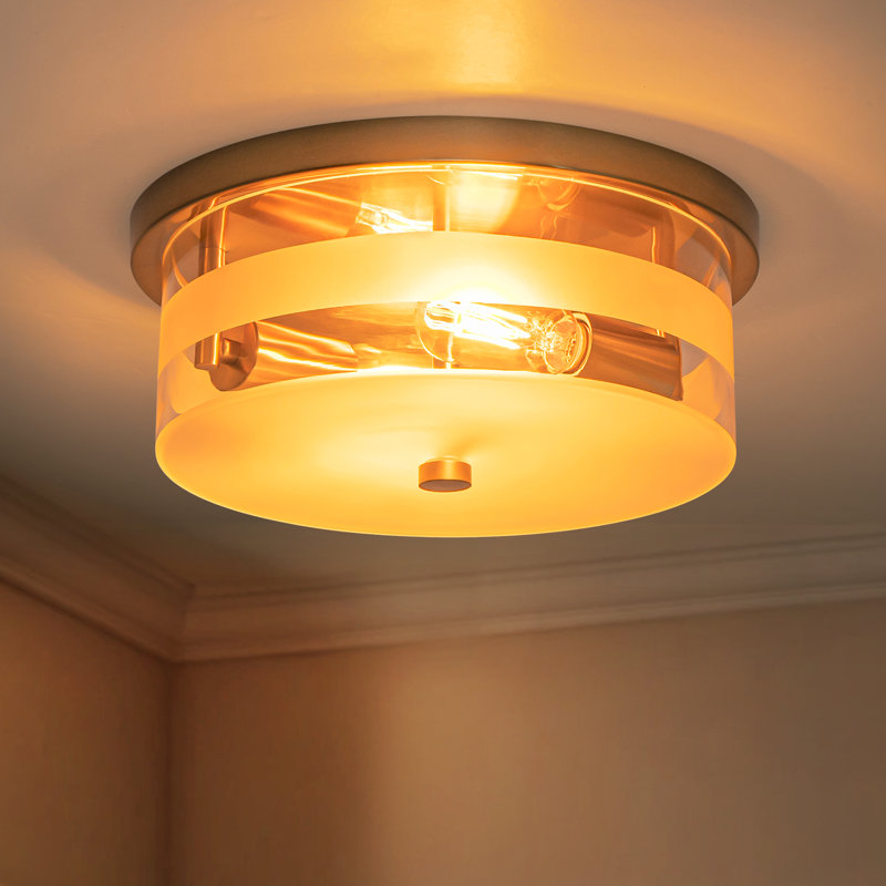 2-Light 11.8" Modern Transitional Glass Drum Flush Mount Ceiling Light
