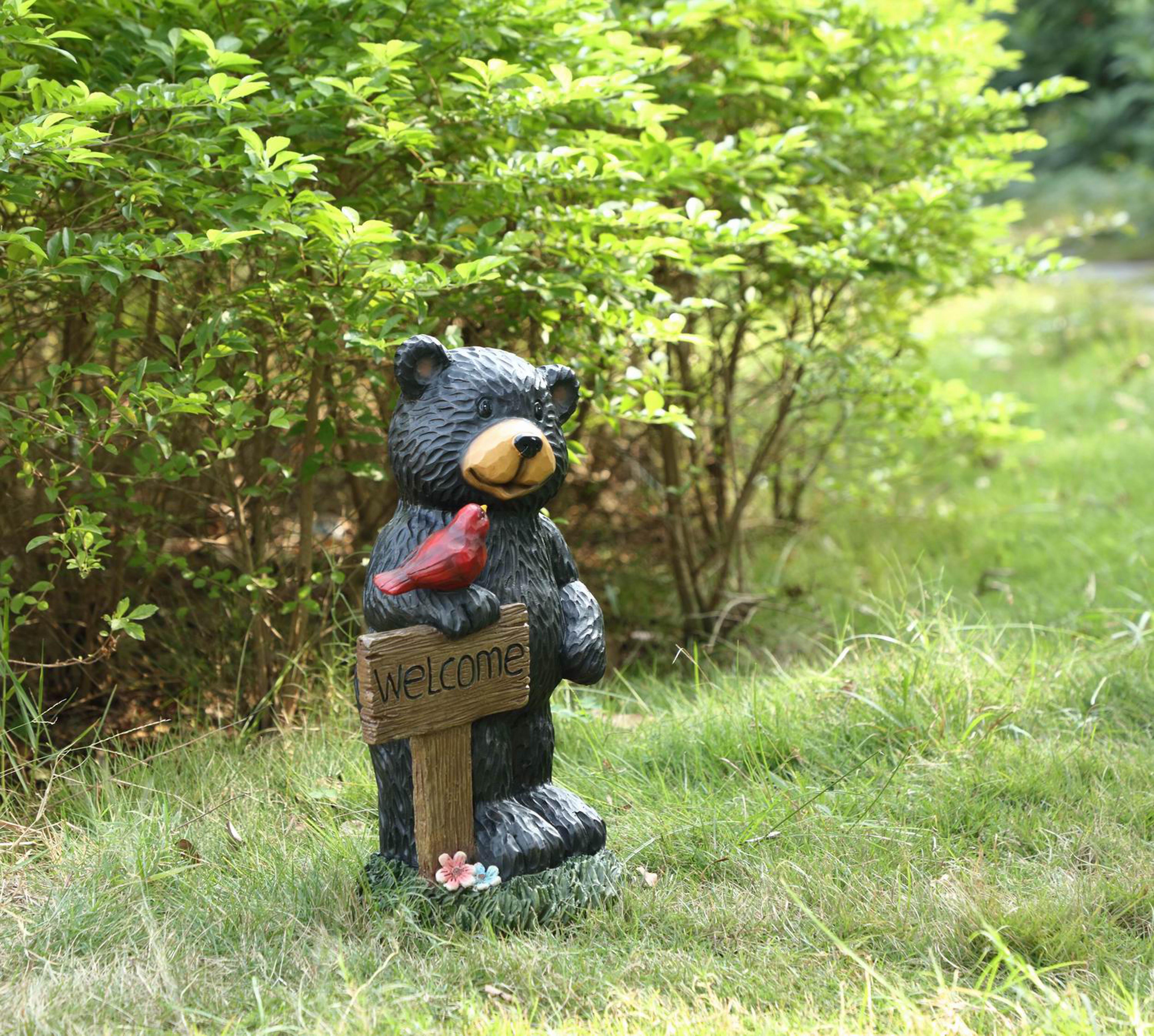 Hi-Line Gift Ltd. Bear Holding Welcome Sign Garden Statue & Reviews
