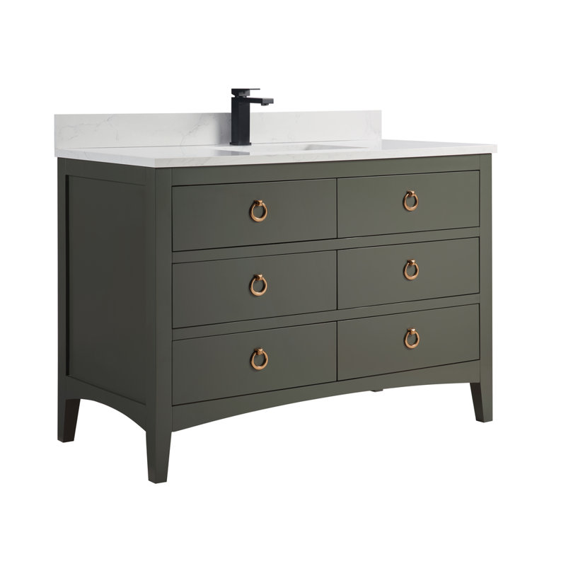 48" Solid Wood Sink Vanity With 1" Top, Pewter Green, Rose Gold