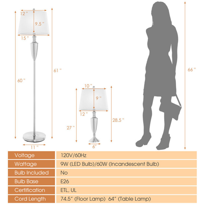 Ensemble de lampes sur pied et de table 3 pièces Jaban