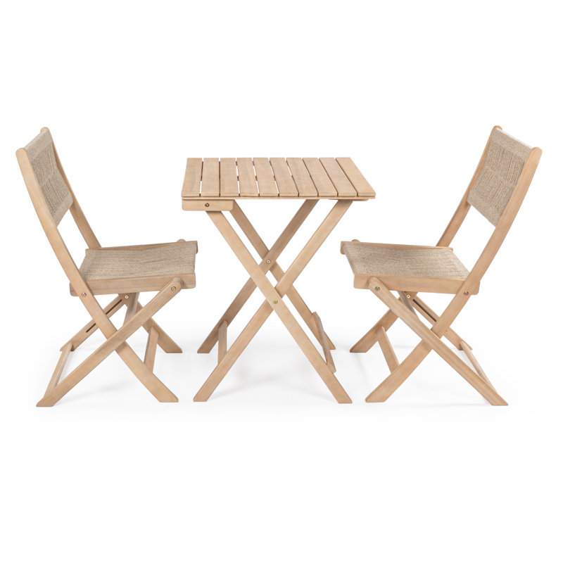 Halewood 2 - Person Acacia Wood Patio Dining Set with Square Table, Cream