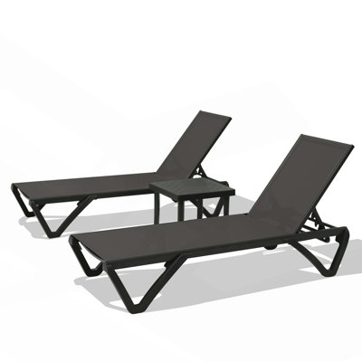 Pool Lounge Chairs Set Of 2 With Side Table, Aluminum Adjustable Outdoor Chaise Lounge, All Weather Poolside Chairs For Deck Lawn Patio Backyard, Textilene