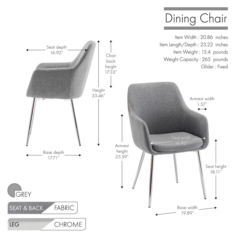 Centanne Fabric Dining Chairs with Chrome Legs, Grey