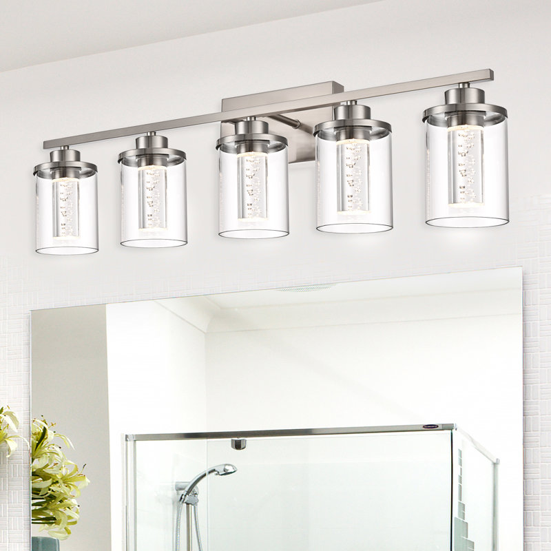 5-Light Bathroom Light Fixture, Dimmable 5CCT Bathroom Vanity Lights, 3000K/3500K/4500K/5000K/6000K Modern Crystal Bubble LED Wall Sconce Over Mirror With Clear Glass