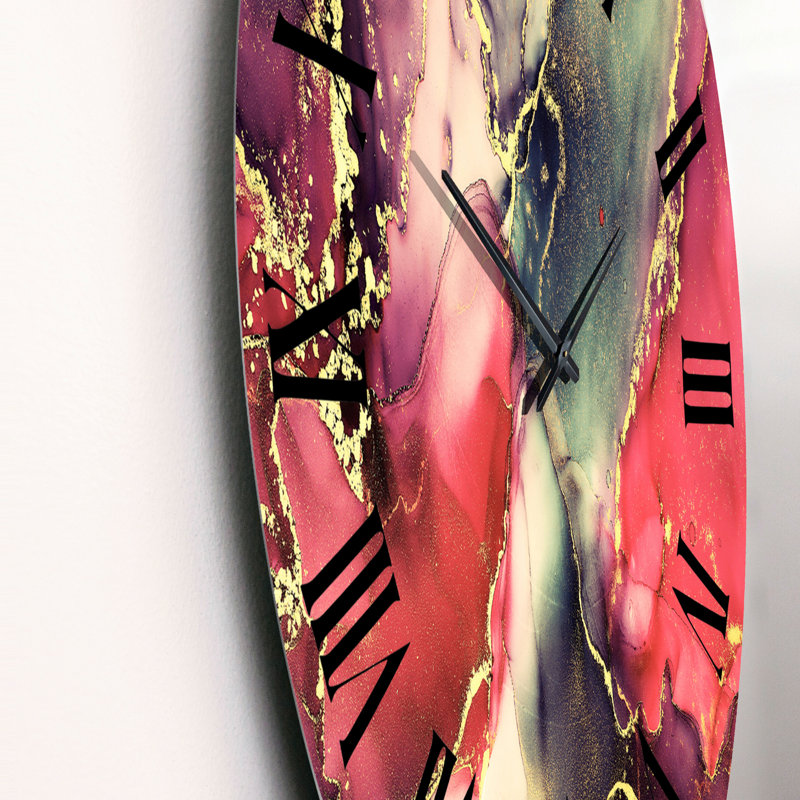 Red Luxury Abstract Fluid Art II - Modern Wall Clock, Medium