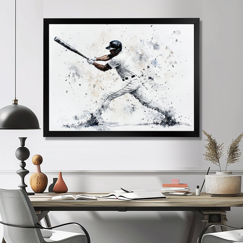 Décoration murale Minimal Baseball Swing II - Sport Baseball, Reproduction encadrée d'une seule photo sans pass, Noir