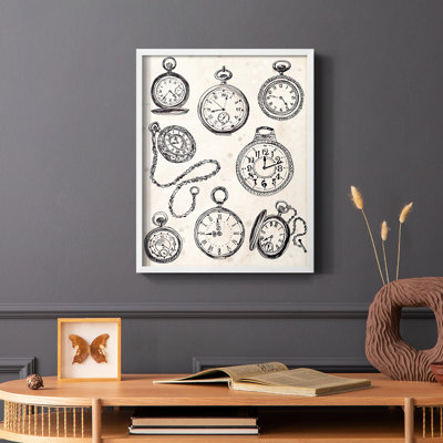 «Pocket Watch Sketches II», reproduction encadrée - bois massif