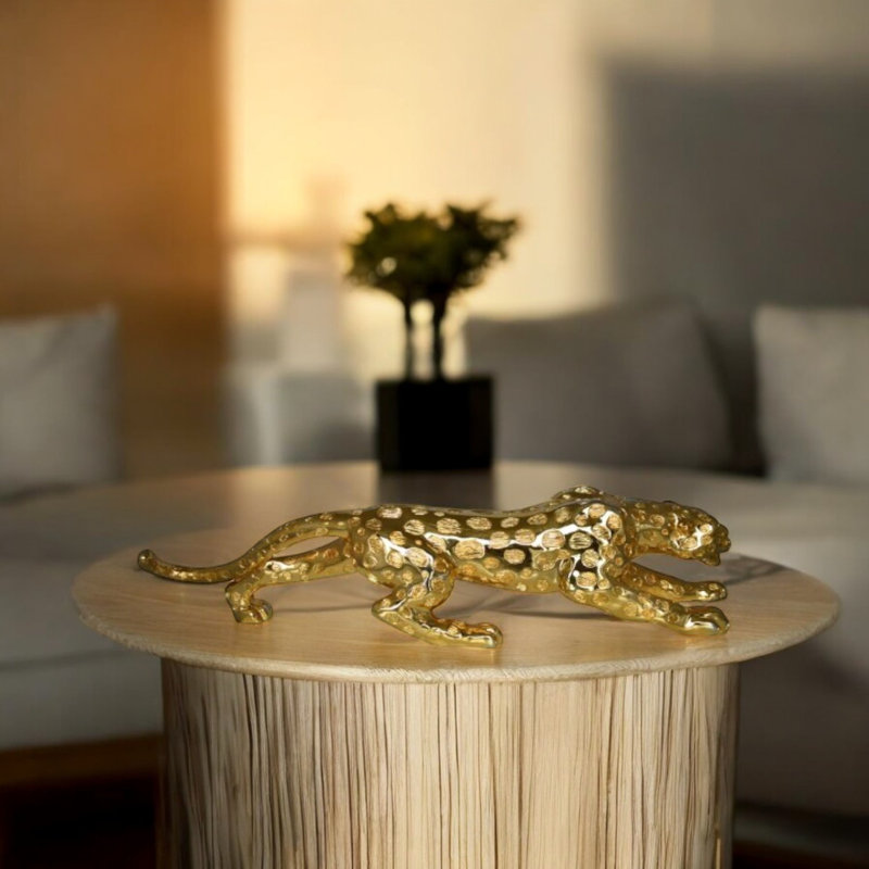 Statue dorée moyenne en résine Jaguar - sculpture moderne unique parfaite pour le cadeau ou la décoration, 40 po x 7 po x H 10 po