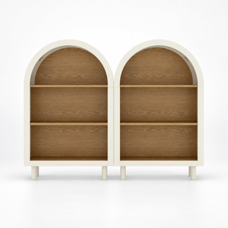 Ensemble de 2 bibliothèques cintrées avec 3 tablettes et un meuble de rangement