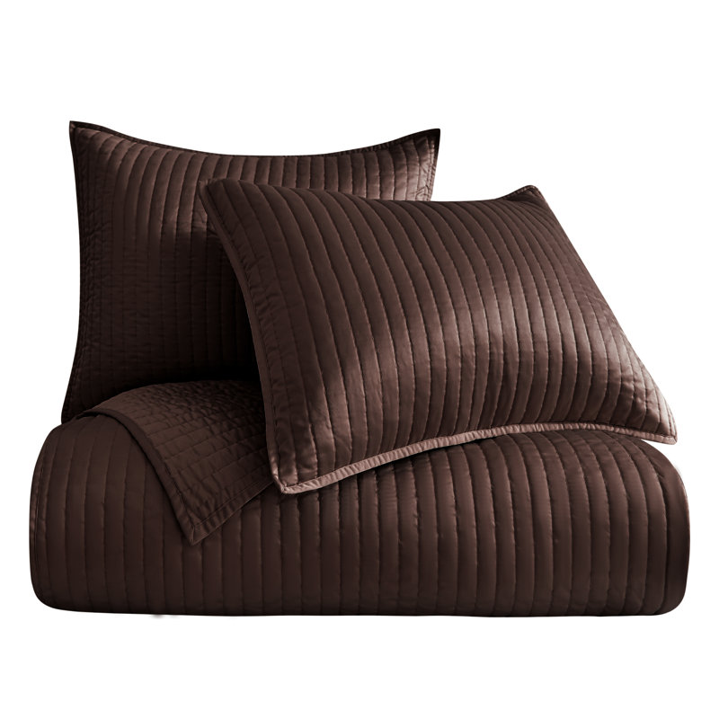 Full Chocolate Satin Channel Quilt Set with Polyfill