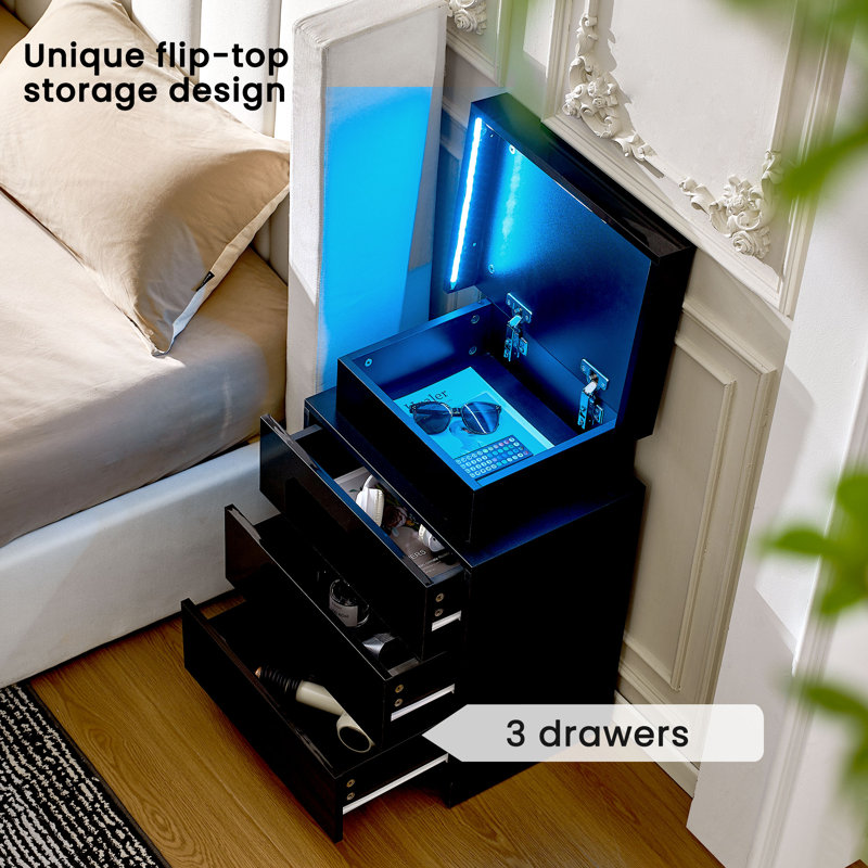 45cm W Manufactured Wood Bedside Table, Black