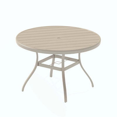 Table de salle à manger d'extérieur ronde pour 6 à 7 personnes, table de salle à manger toutes saisons en métal avec trou pour parasol