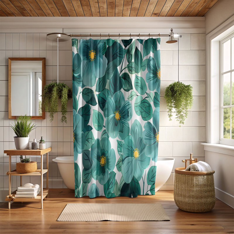 Rideau de douche Teal Garden - Premium, H 74 po x l 71 po