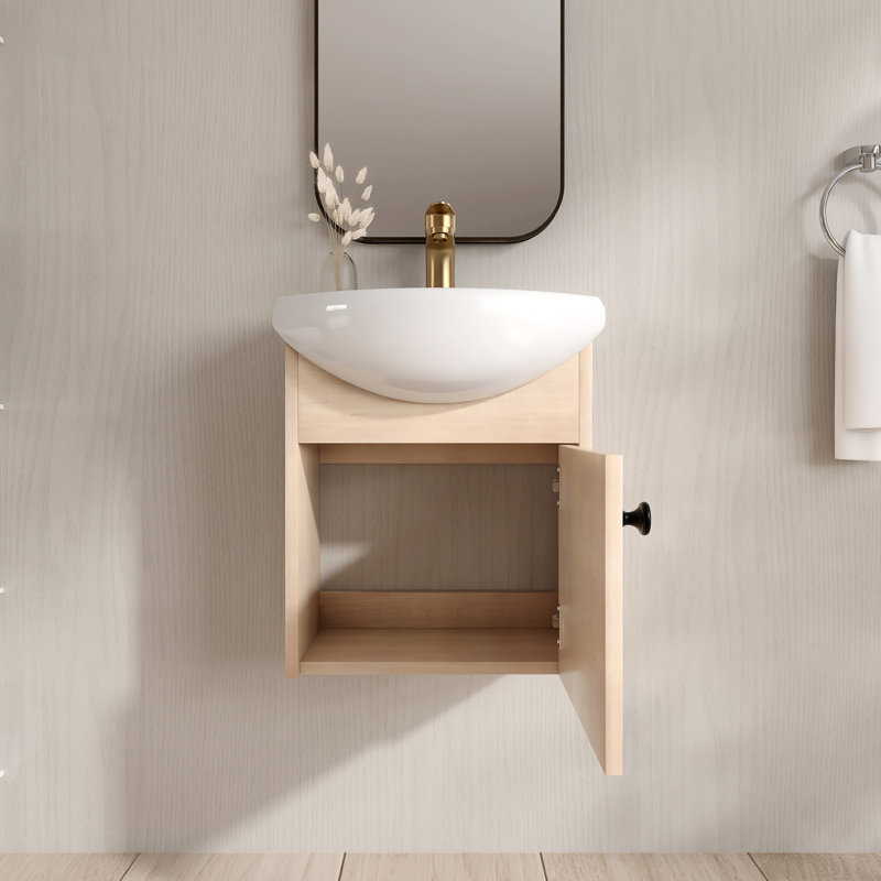Meuble-lavabo mural simple 18 po avec lavabo en céramique blanche