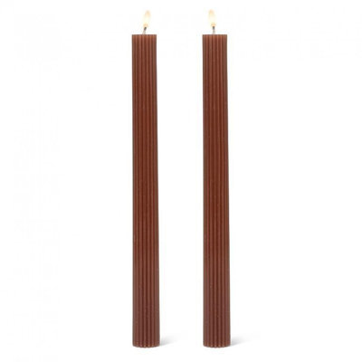 Set Of 2 Ridged Brown Taper Candles