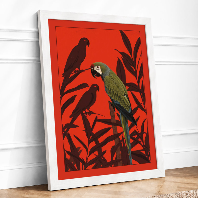 Parrots Among Foliage Tropical - Framed Print, A4 - 29.7 x 21.0 cm, White