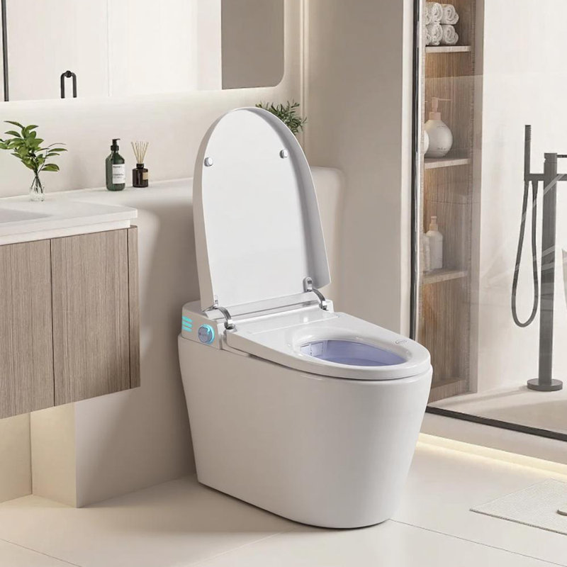 Toilette intelligente avec siège chauffant, affichage moderne, 4 modes de lavage, réglages de température multiples, chasse d'eau automatique, capteur et télécommande pour la salle de bain
