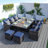 Amher 10 - Person Wicker Patio Dining Set with Rectangular Table , Cushions Included-927614629-826563052