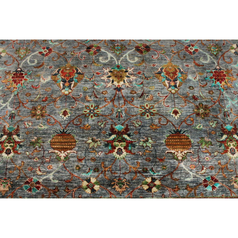 Tapis tribal turc gris et multicolore 9 x 12