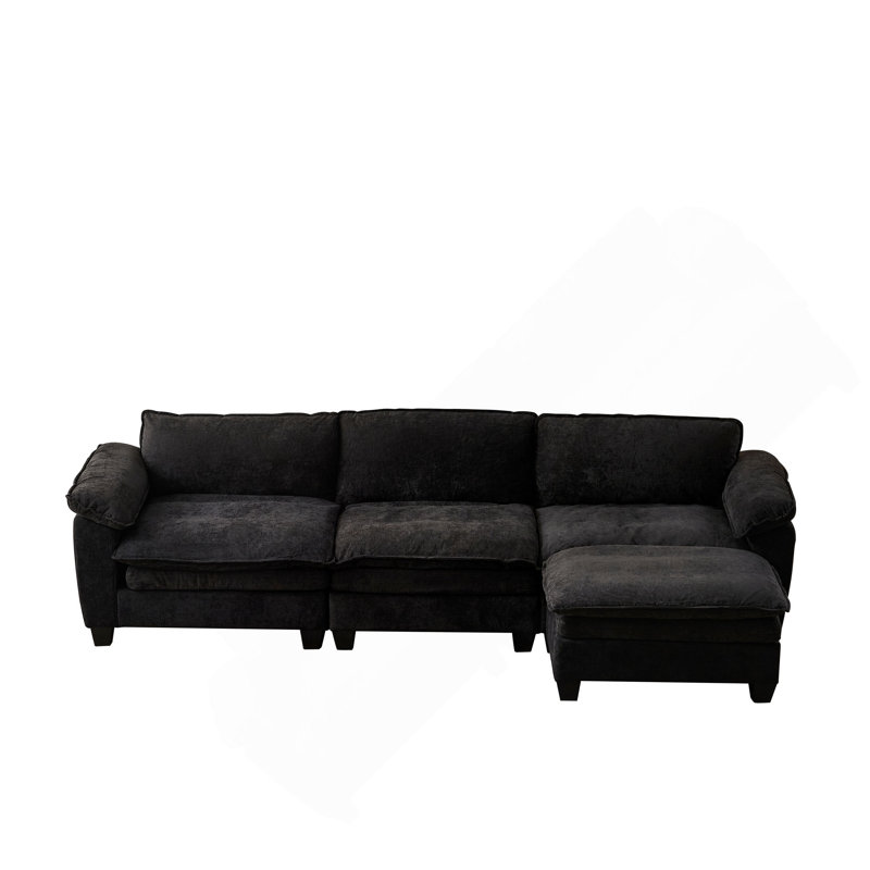 Canapé de luxe pour salon avec canapé rembourré en chenille douce, Black