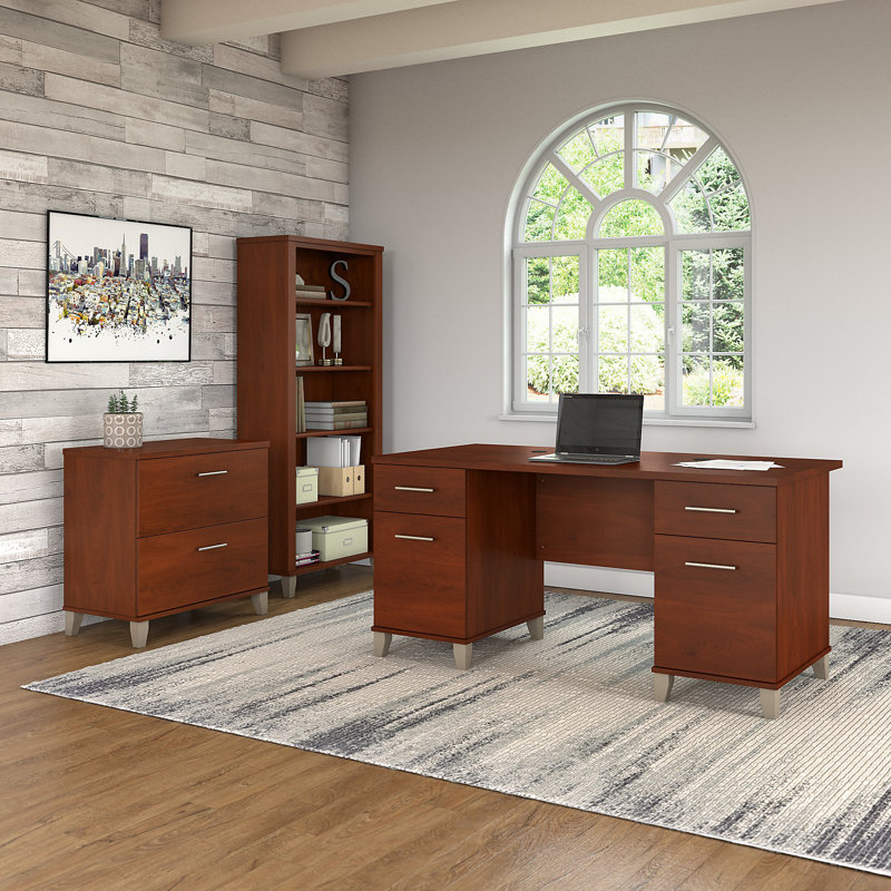Magomed 3 Piece Computer Desk Office Set, Hansen Cherry