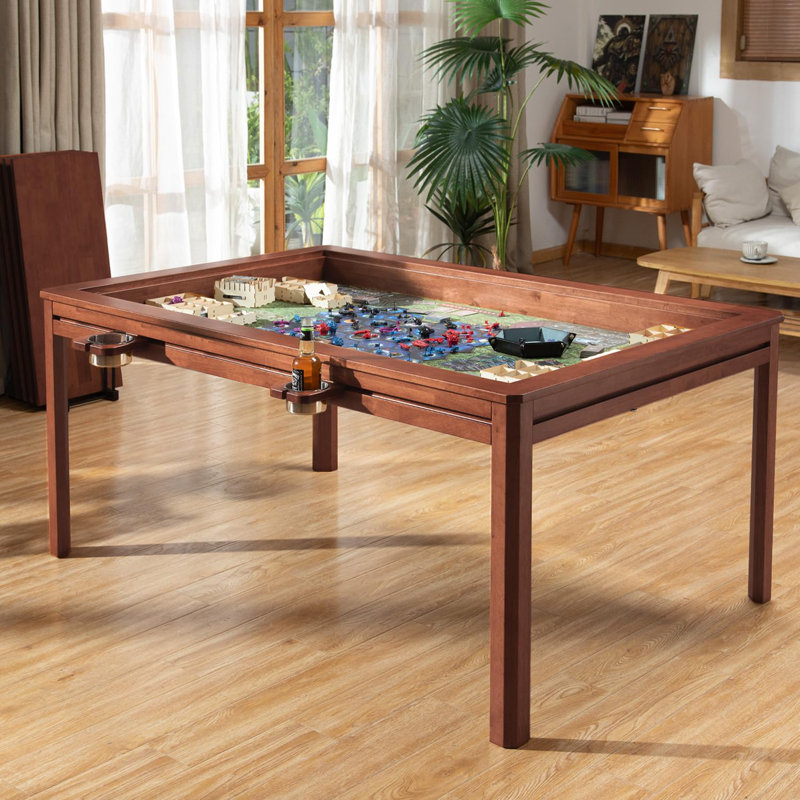 Table de jeu en bois massif avec plateau amovible pour 4 à 6 joueurs, Brun