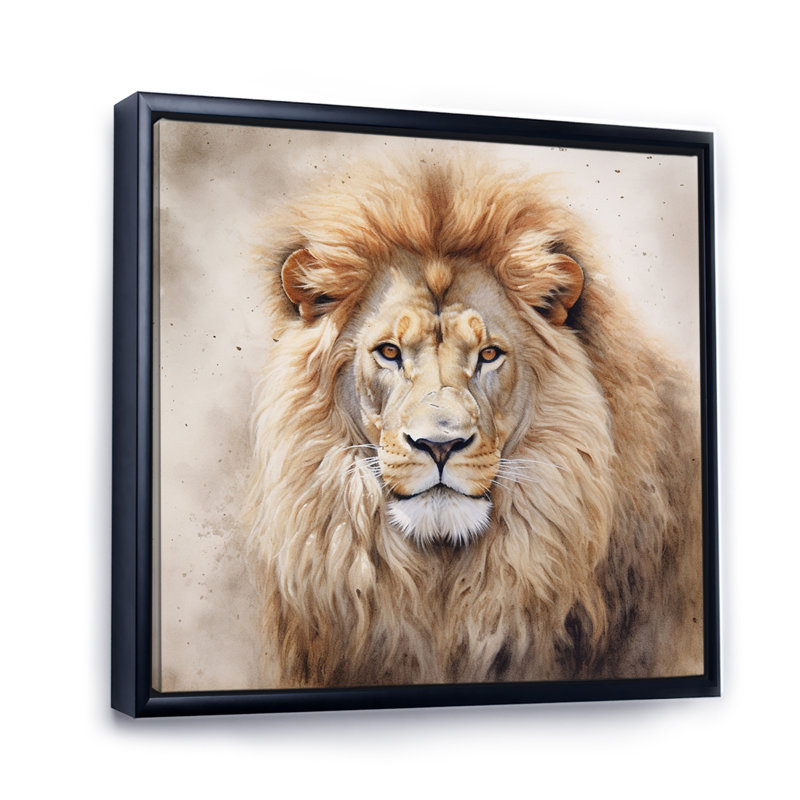 Fierce Lion II - Lion, art mural, H 16 po x l 16 po x P 1 po, Cadre flottant noir