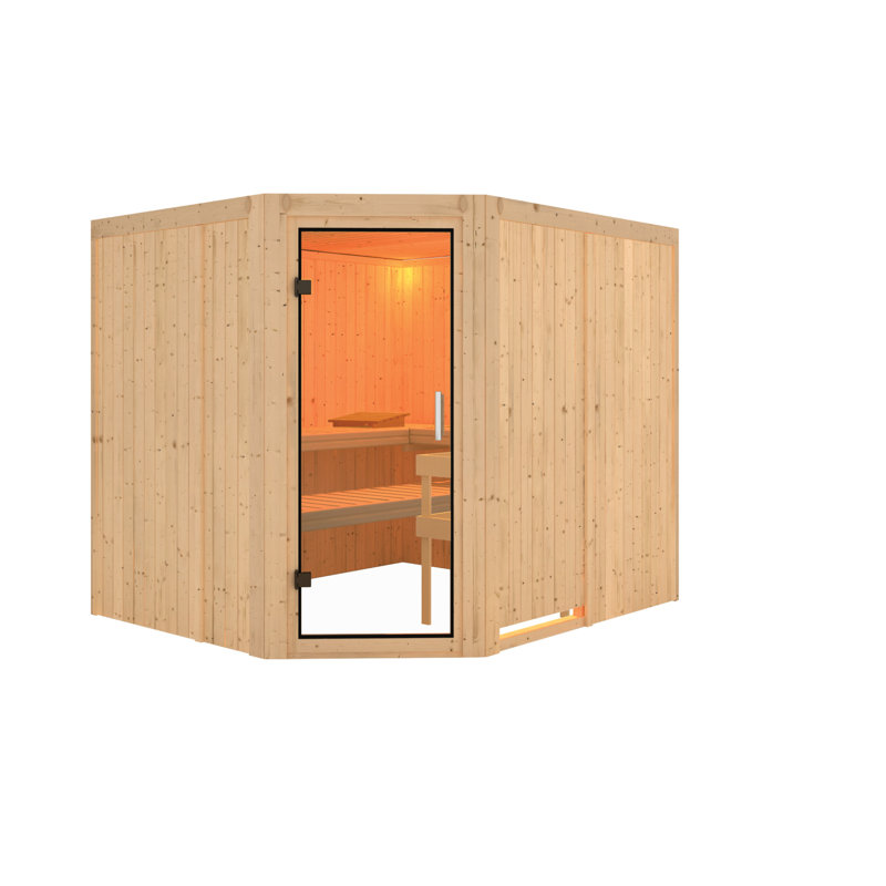 3 Person Sauna, No Oven, Natural/Clear Glass