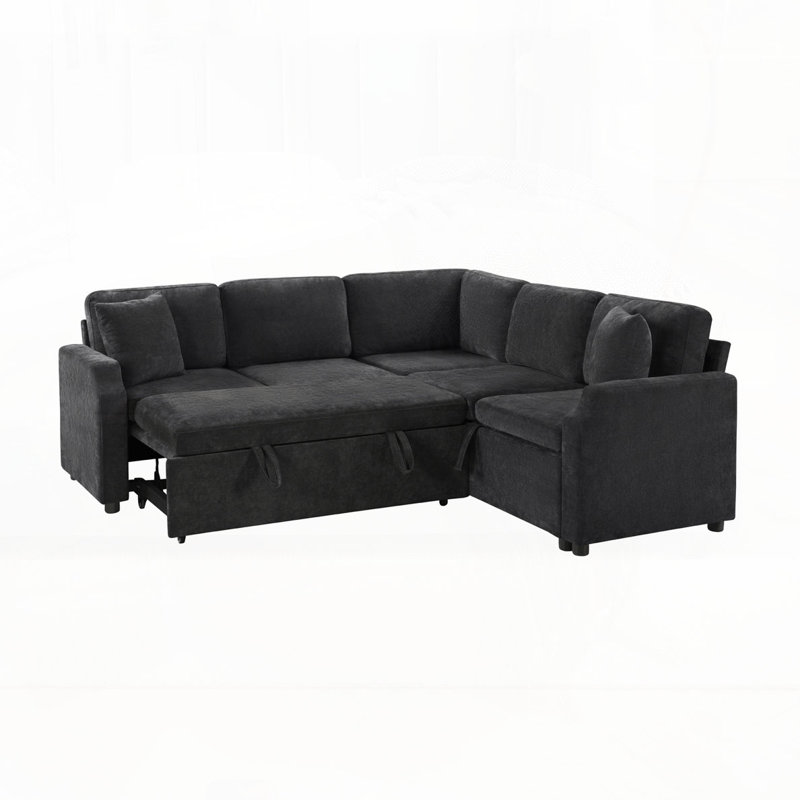 Canapé-lit modulaire en L Chenille, Noir