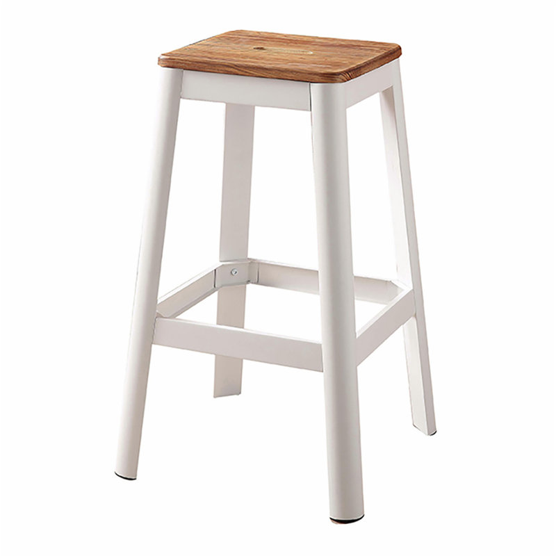 Charming Rustic Bar Stool with Durable Crossbar and Versatile Design, White