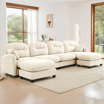 Canapé modulaire en U modulaire à 4 places avec conception en chenille douce, mousse haute densité ergonomique, élégant, idéal pour la chambre à coucher et le salon, coussin beige, mousse ergonomique, chambres à coucher