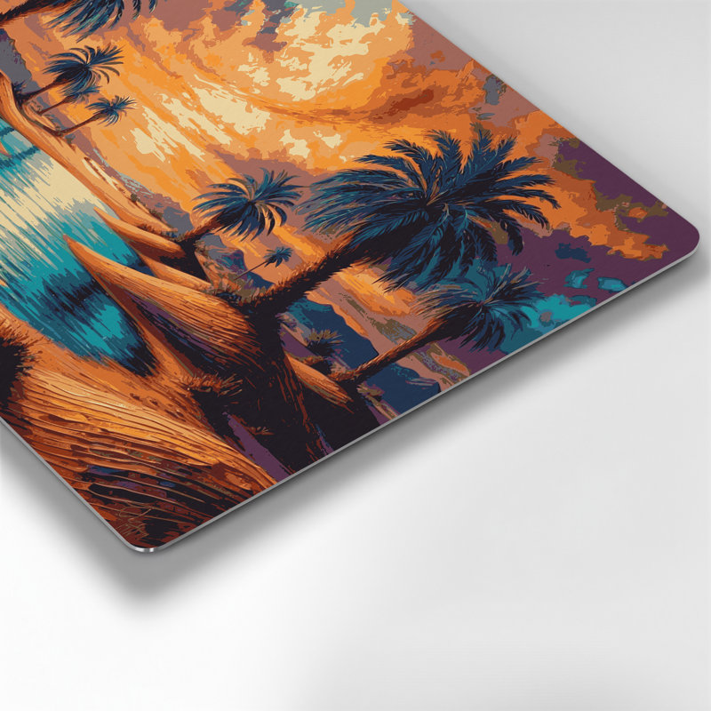 Art mural en métal Sci Fi Desert oasis palmiers mauve, H 132 po x l 168 po x P 0,05 po