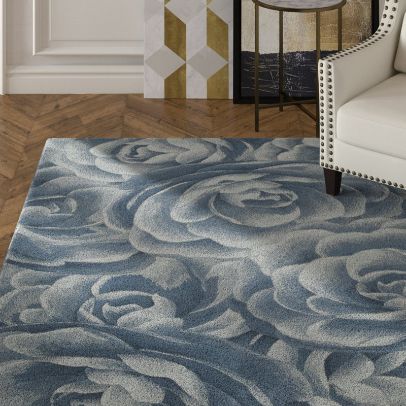 Tapis bleu touffeté à la main Suzana, Rectangle de 3 pi 6 po x 5 pi 6 po