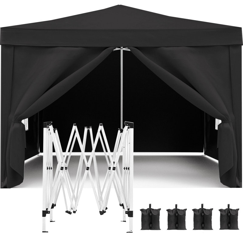 10'X10' Folding Canopy With 4 Removable Sidewalls Outdoor Event Shelter Upf 50+ Gazebo Portable Tents For Parties Beach Camping Wedding Ez Pop Up Canopy 4Pcs Weight Bag + Carry Bag