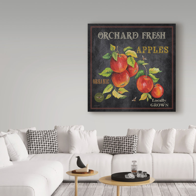 Publicité rétro sur toile tendue «Orchard Fresh Apples» par Deagen, H 35 po x l 35 po x P 2 po